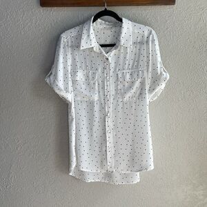 Love Stitch White & Black Polka Dot Two-Pocket Blouse – Size M
